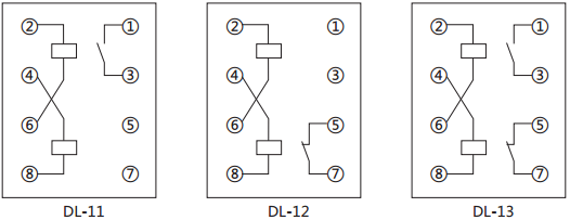 DL-12电流继电器内部接线及外引接线图(背视图)