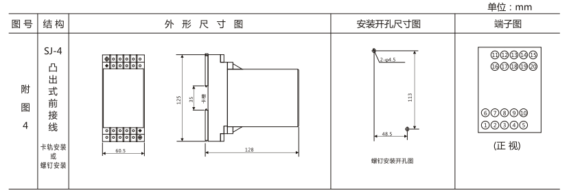 DZY（J)-424导轨式中间继电器外形结构及开孔尺寸图